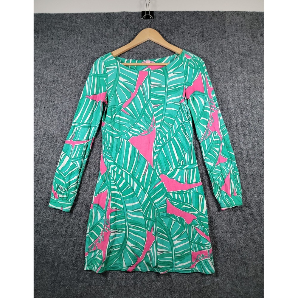 Lilly Pulitzer Ritchie Dress Womens Small Silk Blend Resort Green Pink Tropical